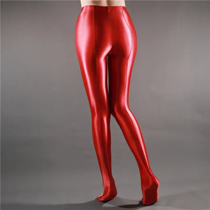 Glossy Shiny Stage Performance Leggings High Waist Fitness with Socks Skinny Yoga Trousers Women Clothing Stage Show