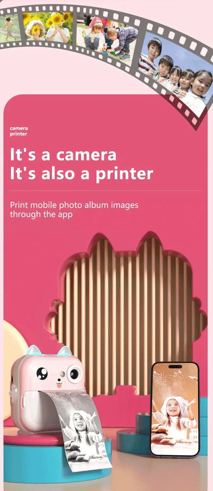 Digital Camera Toys Kids Instant Print Thermal Print Camera Instant Print Photo Video with 32G Memory Card Kids 1080P HD