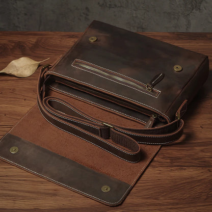 Sac à bandoulière NUKA en cuir véritable pour homme, style rétro, original, en cuir de vache, horizontal, à rabat, pour iPad 11 pouces