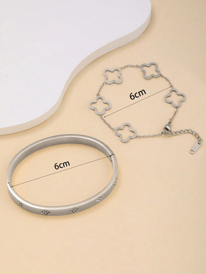 1 Set Fashion Light Luxury Stainless Steel Four Leaf Flower Bracelet, Suitable for Women Daily and Party Wear Gift for Friends