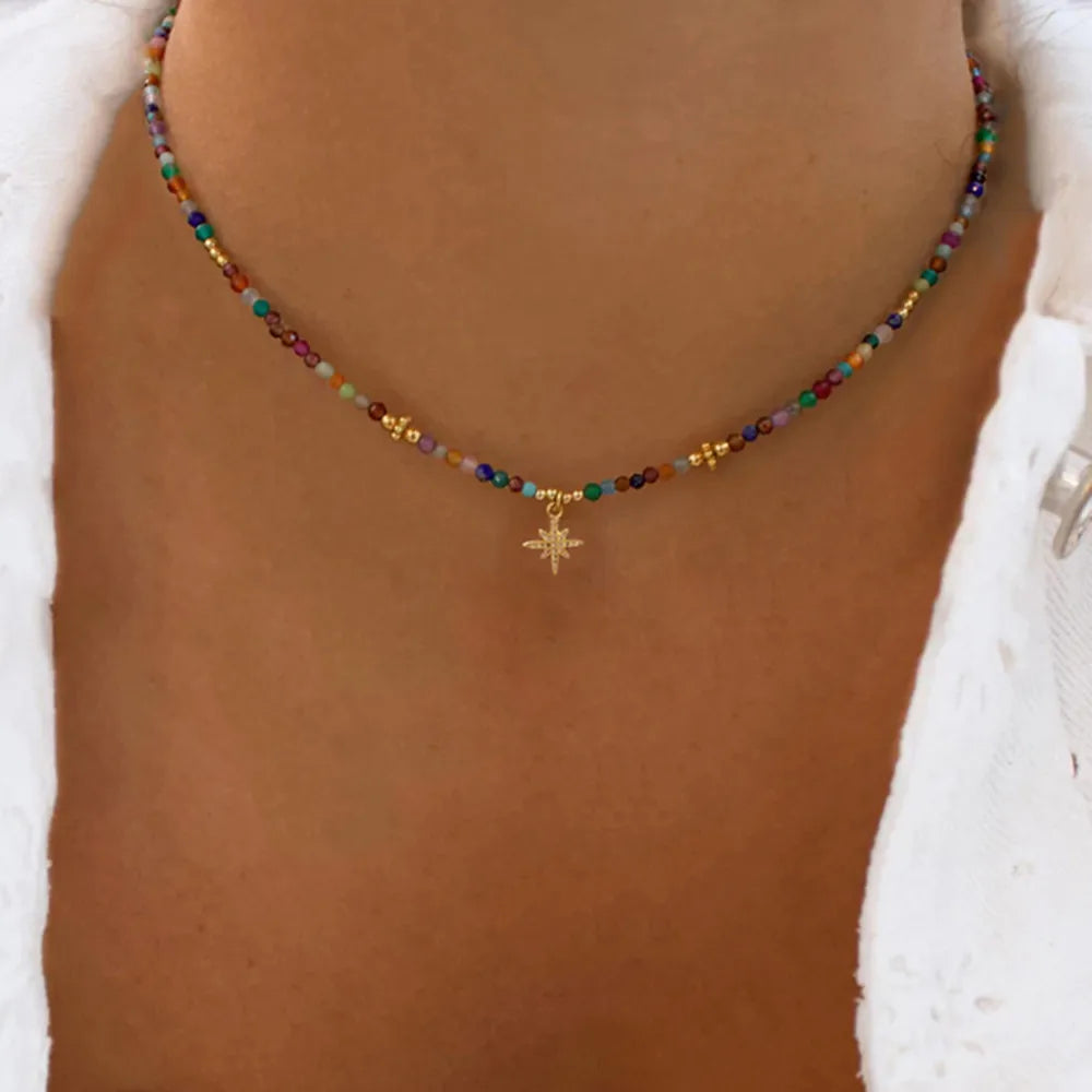 Summer Fashion Multilayer Handmade Mixed Chain For Woman Bohemian Necklaces Water Droplet Crystal Pendant Jewelry Gift 2023 New