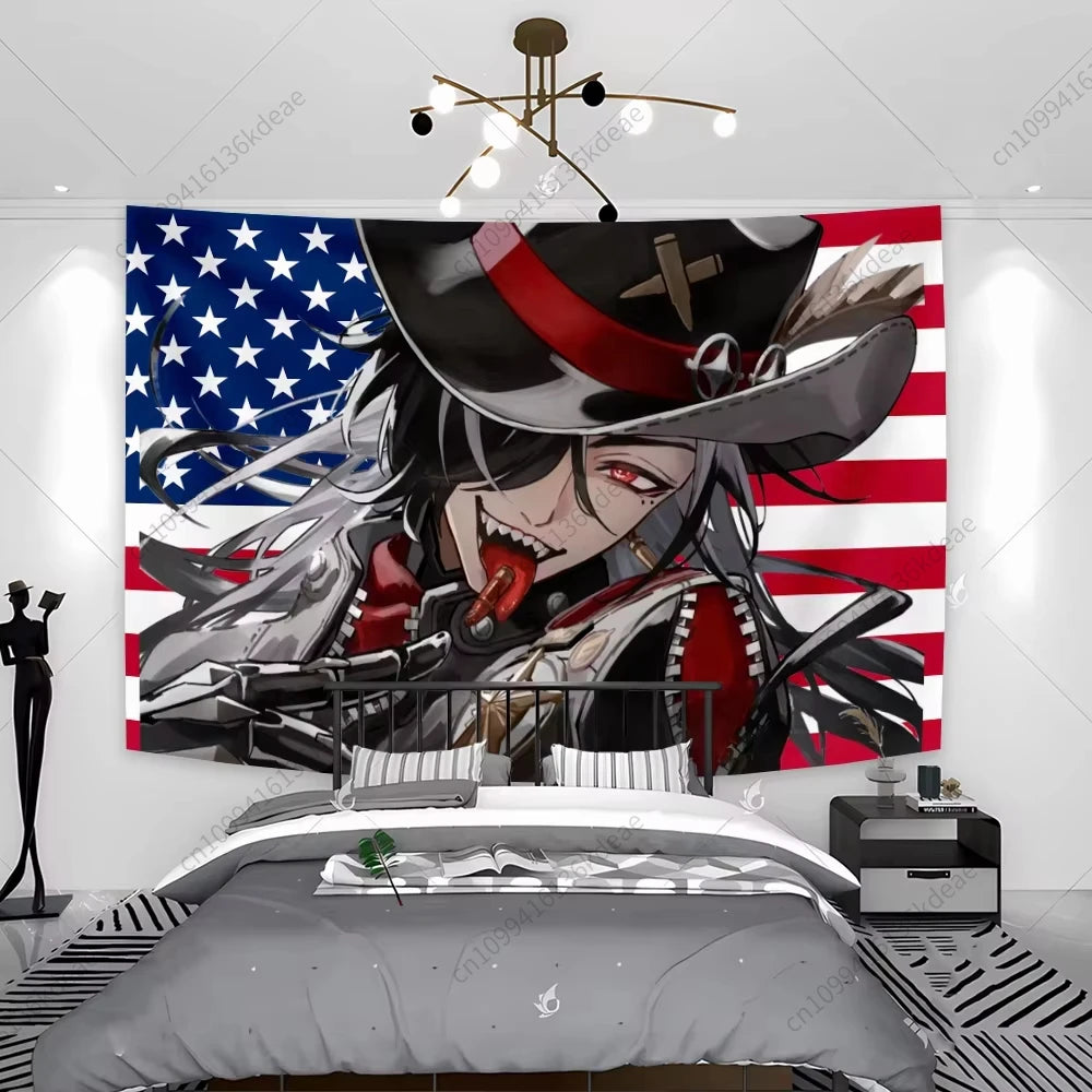 Tapisserie Anime unique Boothill Drapeau américain Honkai Star Rail Chambre Dessin animé Fond Tissu Fête Bannière Chambre Décoration de la maison
