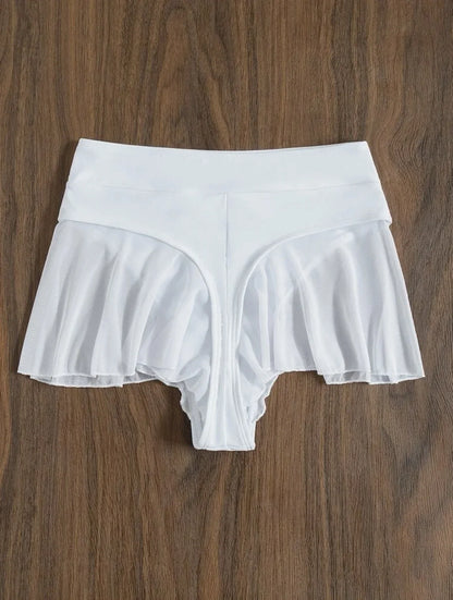2025 New Thong Sexy Swim Panty for Women High Waist Beachwear Swimwear Ruffle Solid Swim Trunk Cute Beach Shorts Bathing Suit
