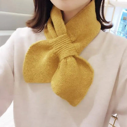 Knitted Cross Scarf Women Warm Casual Turtleneck Neck Warmer Detachable Winter Windproof Sweater Bowtie Scarf