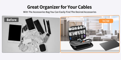 Organiseur électronique, organiseur de câbles de voyage, sac double couche pour accessoires électroniques, pour tablette 7,9", clé USB, cordons, noir