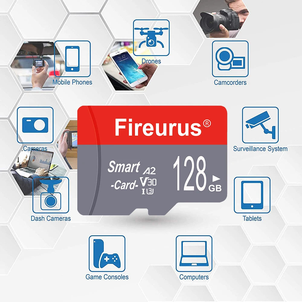 A2 V30 Fireurus High Speed Memory Card U3 32GB 64GB Micro TF SD Card 128GB 256GB TF Card For Camera Surveillance Devices