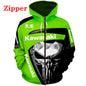 Sweat à capuche Punisher pour homme, imprimé numérique 3D, fermeture éclair, combinaison de course de moto, 2024