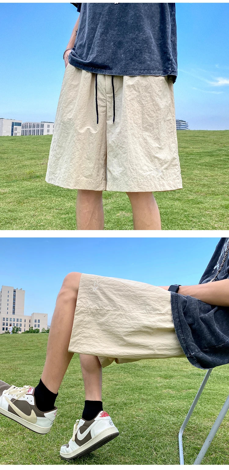 Pantalons courts pour hommes, pantalons décontractés d'été, pantalons à cordon de serrage, salopettes coréennes simples et polyvalentes, pantalons amples tendance pour hommes