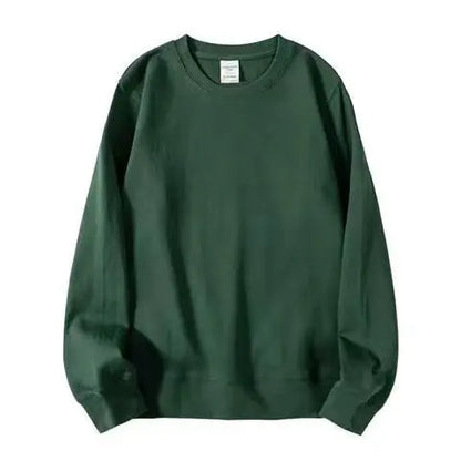 Autumn Sweatshirt Fashion Matcha Green 420g Heavy Round Neck Sweater Men's Solid Color Top Streetwear Women