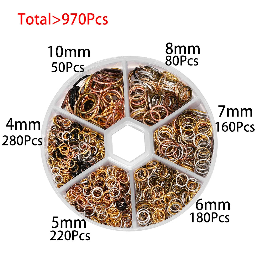Lot de 1 370 anneaux ouverts en métal mixte, connecteurs pour fabrication de bijoux, colliers, bracelets, fournitures