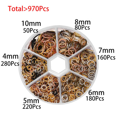Lot de 1 370 anneaux ouverts en métal mixte, connecteurs pour fabrication de bijoux, colliers, bracelets, fournitures