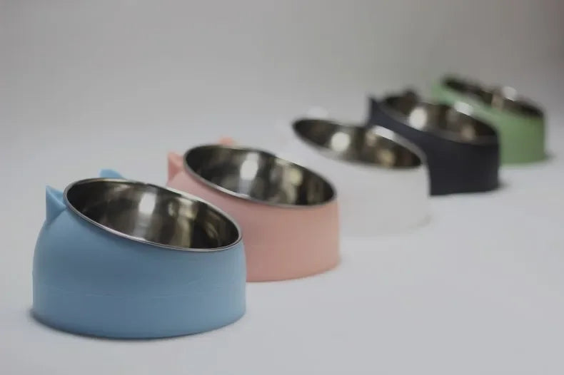 Stainless Steel Cats Food Bowls Non-slip Crash Pets Bowls Lovely Inclined Kitten Puppy Food Drinking Water Feeder Premium Design
