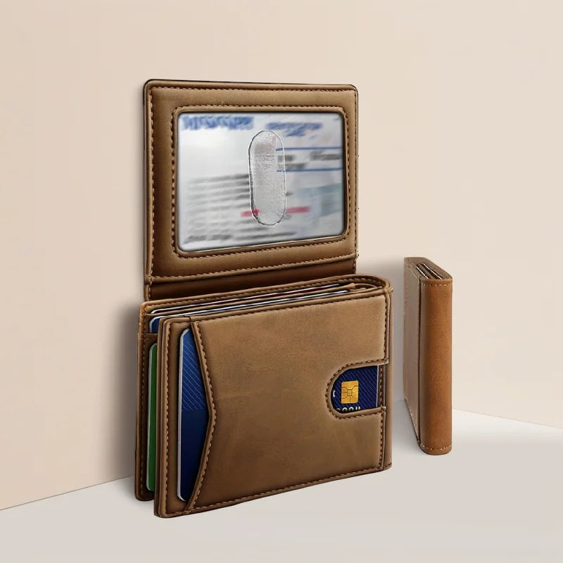 YATBEST Men's Card Bag Leather Multi slot Wallet RFID Anti theft Brush with ID Card Window Fashion Card Clip