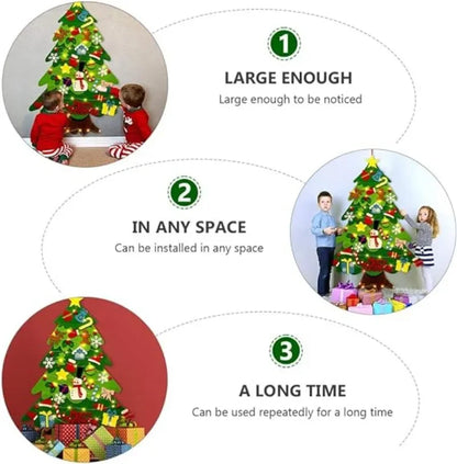 Felt Christmas Tree Gifts for Toddlers Kids with Led String Light, 3.2ft Wall Hanging DIY Xmas Tree 32 Ornaments Home Decoration