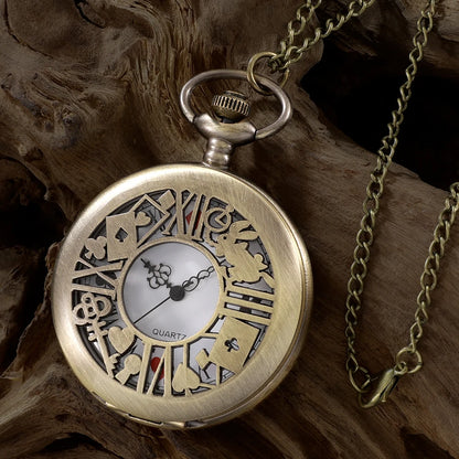 New Bronze Quartz Pocket Watch Retro Alice Theme Pocket Fob Watch Pendant Necklace Pocket Watch Men Womens Gift