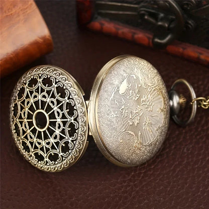 1pc Bronze Hollow Spider Web Necklace Quartz Pocket Watch, Gift For Boys