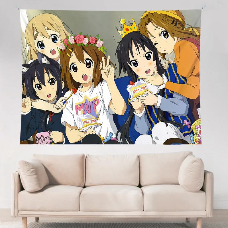 VIKAMA Anime Tapestry Sweet Fun Mvp Sisters & Cat Ears Maid & Electro Girls Ins Style Living Room Kawaii Decoration Game Room