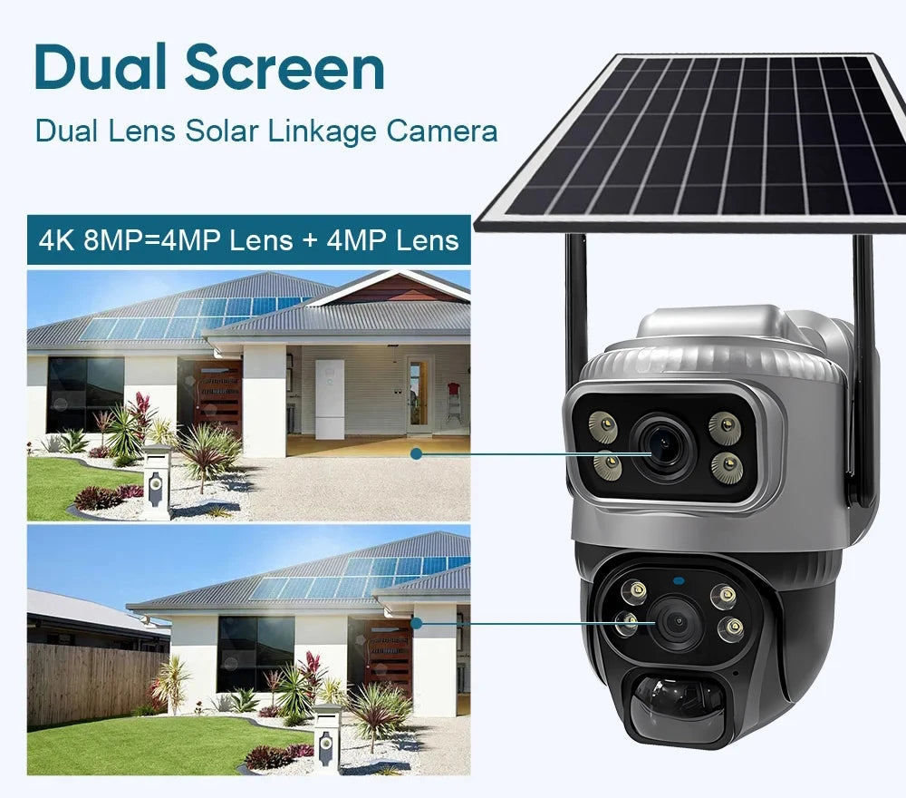 Security Protection Outdoor Waterproof Solar Panel Wifi Camera 8MP HD 4K Surveillance Cameras PIR Human Detection Home Security