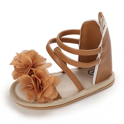 Girls' Sandals 2025 Summer New Children's Flower Princess Shoes Medium Large Children's Soft Bottom High Butt Roman Shoes