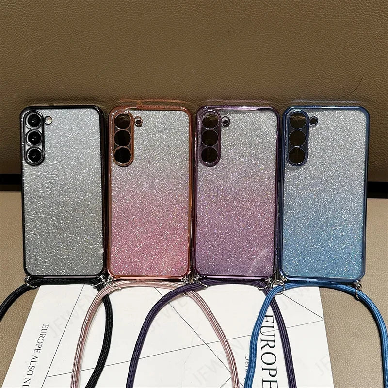 Crossbody Lanyard Glitter Case For Samsung Galaxy A15 A05 A14 A54 A34 A24 A04 A04S A04E A53 A13 A55 A35 A03 A03S Soft TPU Cover