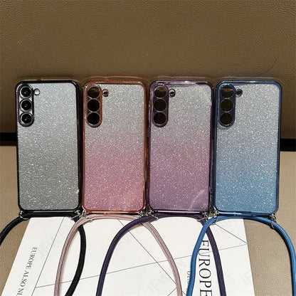 Crossbody Lanyard Glitter Case For Samsung Galaxy A15 A05 A14 A54 A34 A24 A04 A04S A04E A53 A13 A55 A35 A03 A03S Soft TPU Cover