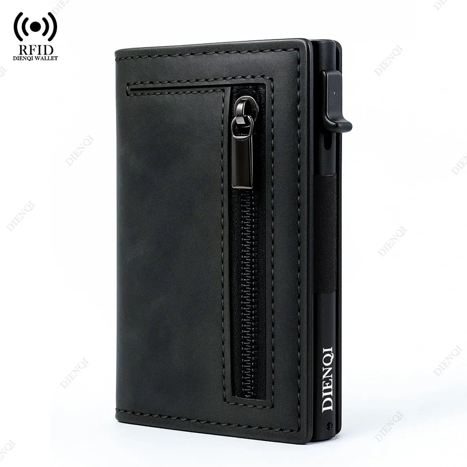 Engraved  Wallets Rfid Credit Card Holder Carbon Fiber Luxury Brand Cardholder Case Leather Magnetic Coin Purse Wallet for Men