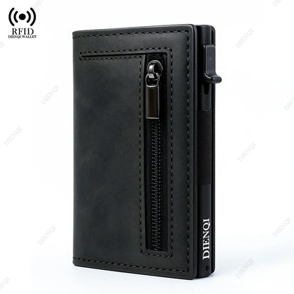Engraved  Wallets Rfid Credit Card Holder Carbon Fiber Luxury Brand Cardholder Case Leather Magnetic Coin Purse Wallet for Men