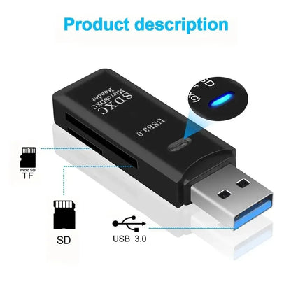 Lecteur de cartes multifonction 2 en 1 USB 3.0/2.0 haute vitesse, compatible avec cartes TF et SD, pour ordinateur, tablette, appareil photo, ordinateur portable, voiture