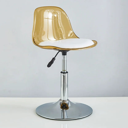 Adjustable Modern Bar Stool with Transparent Backrest Metal Frame Upholstered Seat with Lifting and Rotating Function