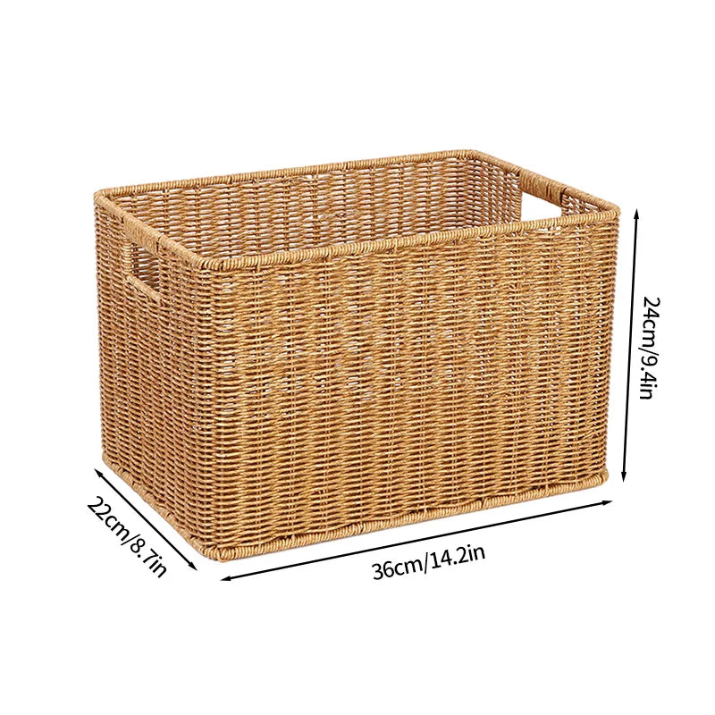 Boîte de rangement tissée à la main Grand panier Rangement de vêtements tissés Cuisine Chambre Salon Vêtements Épicerie Articles divers Organisateur
