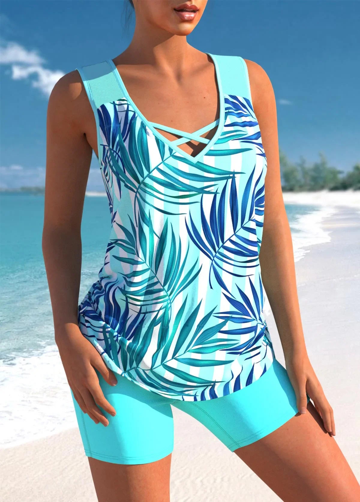 2025 Women's Bikini Set Casual Thermal Beach Swimwear Vest Shorts Ensemble Summer Vacation Hot Sale from Mainland China