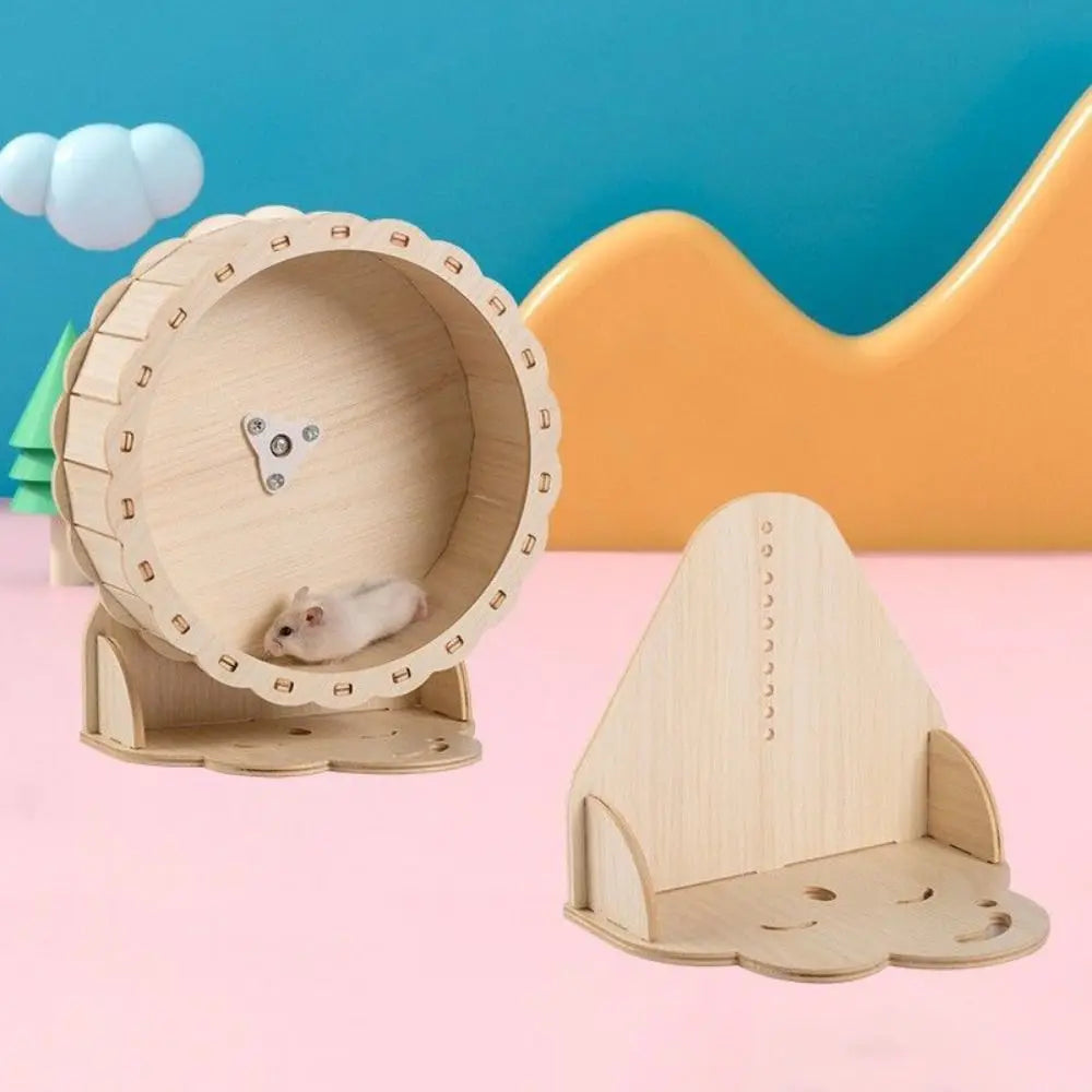 Wooden Hamster Running Wheel Adjustable Height Slient Rat Race Track Toy DIY Removable Hamster Exercise Wheel for Exercising
