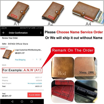 Engraved  Wallets Rfid Credit Card Holder Carbon Fiber Luxury Brand Cardholder Case Leather Magnetic Coin Purse Wallet for Men