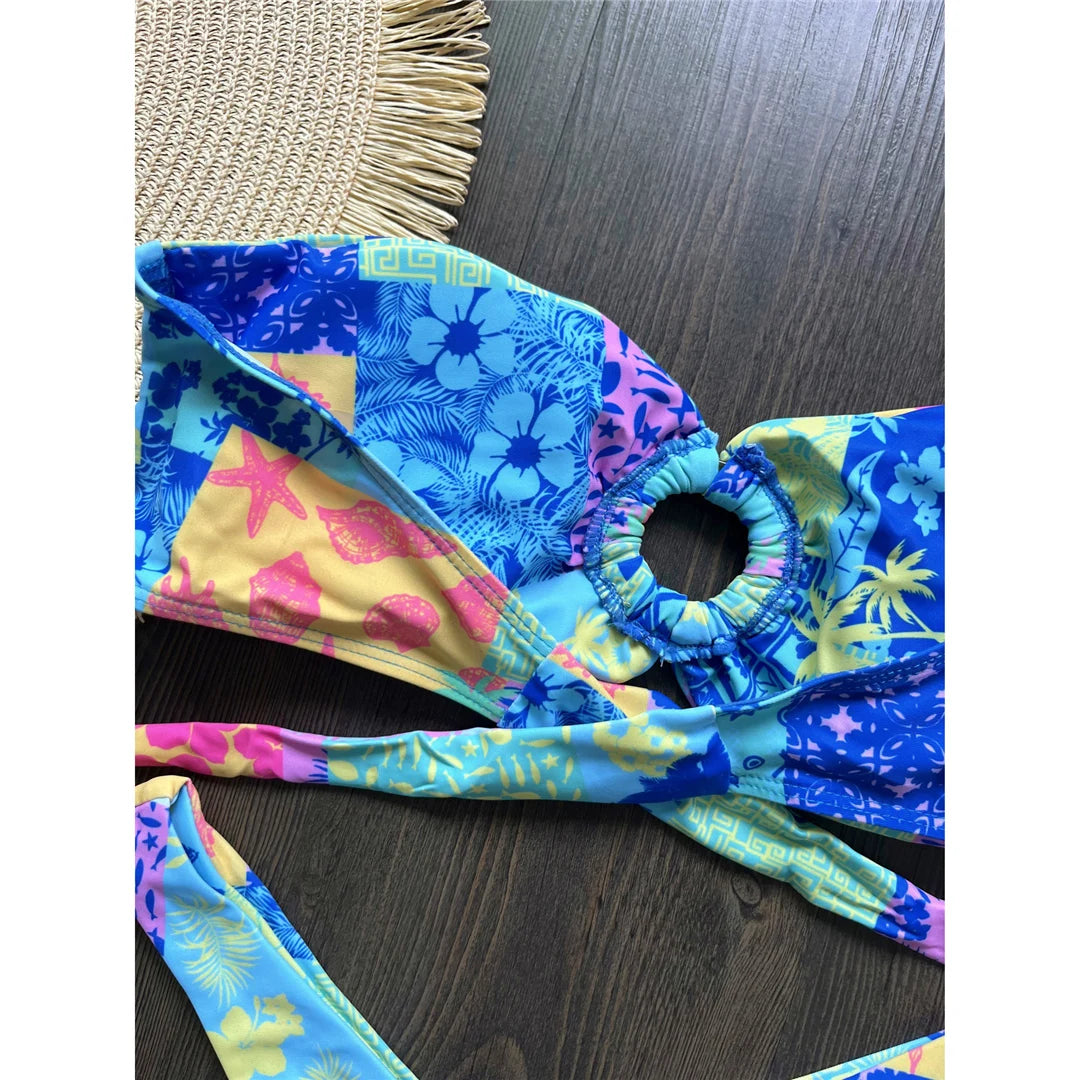 Sexy Colorful Floral Printed Bandeau Bikini Female Swimsuit Women Swimwear Two-pieces Bikini set Bather Bathing Suit Swim K6137