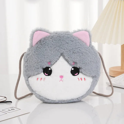 Kawaii Cartoon Cat Crossbody Bag Single Shoulder Bag Girl kids Cute Plush Round Zero Wallet 2024 New