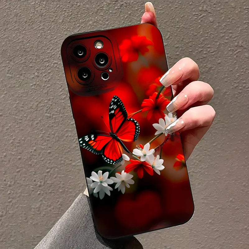 Case for Redmi Note 13 4G Cases Red Butterfly Flower Case for Xiaomi Redmi Note 13 12Pro Plus 5G 12S 11S 11 10S 10 12C 13C Cover