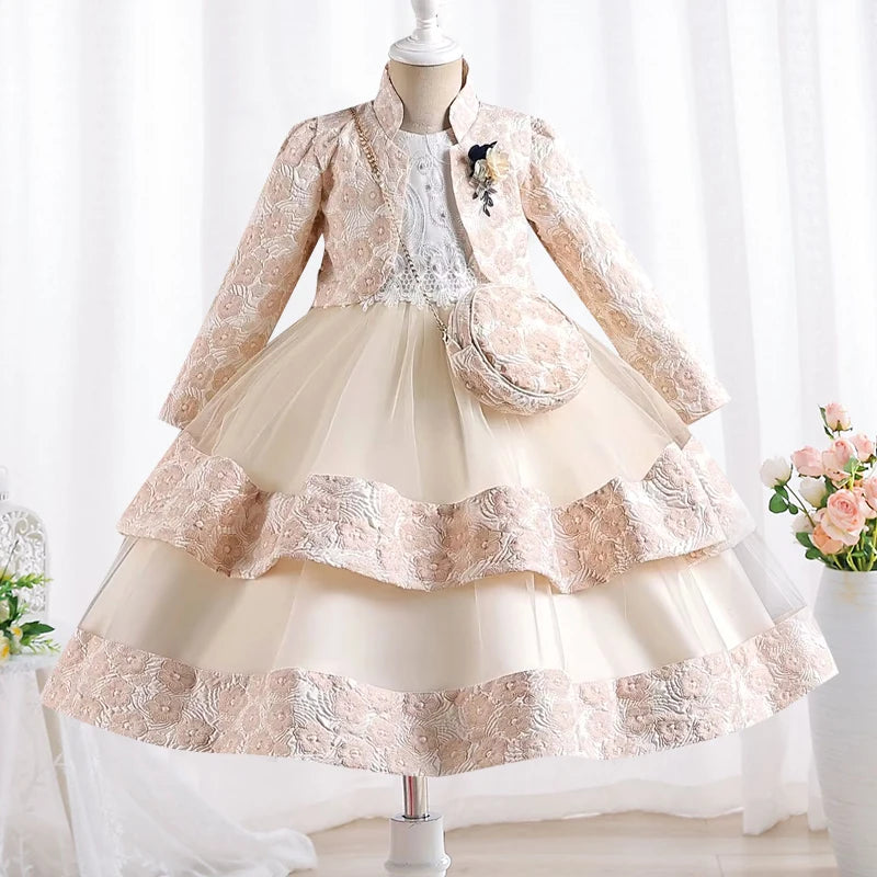 New Girls' Dress Two Piece Set 3-10 Years Old Gorgeous Christmas Performance Dress Autumn Girls' Party Prom Dress
