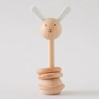 1pc Baby Rattles Toys Beech Wooden Animal Rattles Music Hand Bells Toys Newbron Montessori Educational Mobile Rattle Blocks Toys