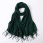 Écharpe tendance pour femme, couleur unie, hijab d'hiver, pompons, long châle, style cachemire, pashmina, bandana