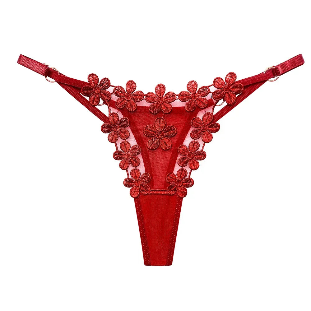 Butterfly Embroidery Thongs G Strings Sexy Underwear Women's Thong Transparent Mesh Panties Adjustable Low Waist Briefs Lingerie