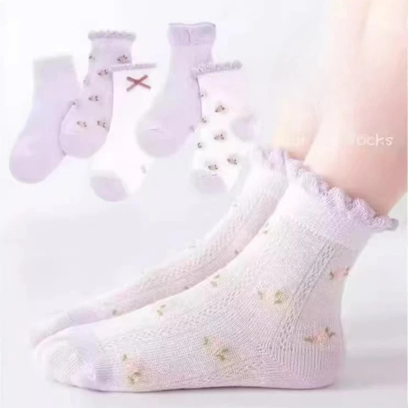 5 Pairs/Lot Kids Soft Cotton Socks Korean Love Heart Flower Print Baby Girl Socks Autumn Winter Warm Children Middle Tube Socks