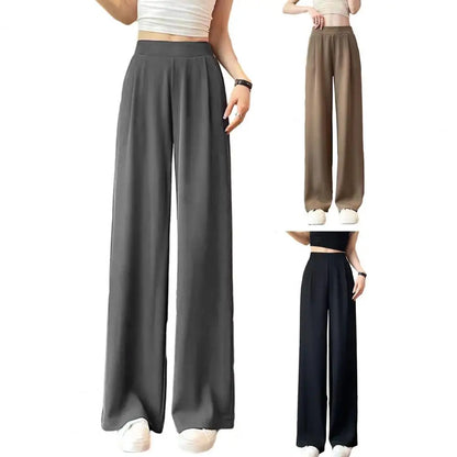 Loose Pants Stylish Women's Wide Leg Pants with Pockets for Office Wear Casual Outfits Solid Color High Waist Relaxed Fit