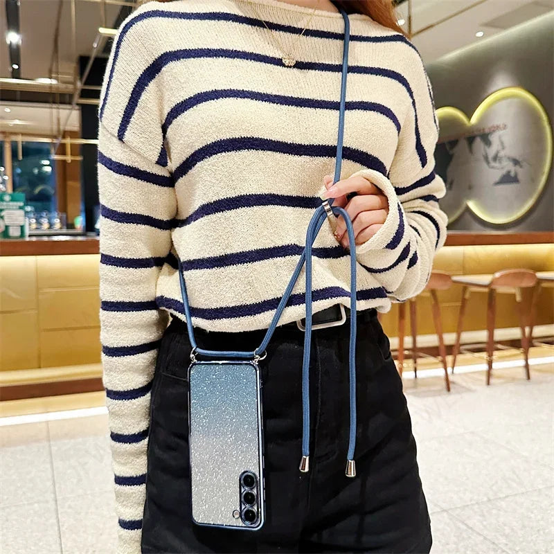 Crossbody Lanyard Glitter Case For Samsung Galaxy A15 A05 A14 A54 A34 A24 A04 A04S A04E A53 A13 A55 A35 A03 A03S Soft TPU Cover