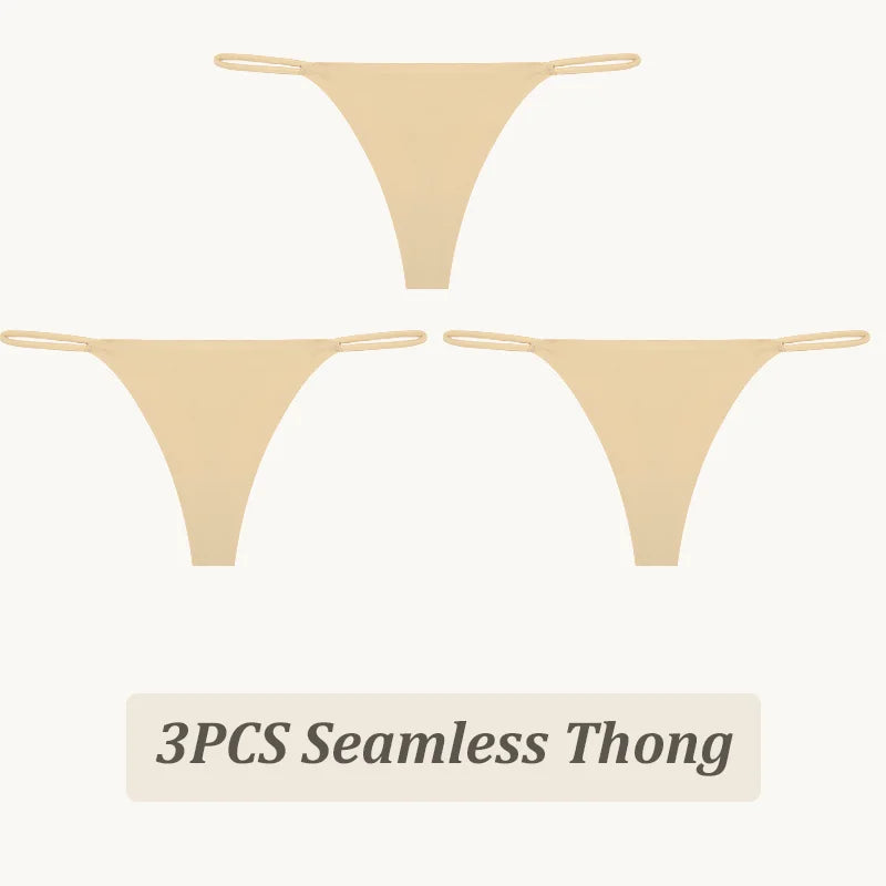 3PCS Seamless Thong Women Thin Strap Low Waist High Flexibility Panties Sexy Underwear Ladies Briefs T-back Comfortable Women
