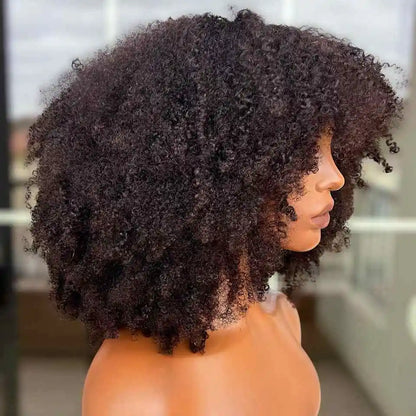 Brown Color PiXie Cut Afro Kinky Curly Human Hair Wigs with Bangs Brazilian Short Curly Human Hair Wig Wear to go Glueless Wig