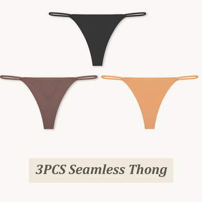 3PCS Seamless Thong Women Thin Strap Low Waist High Flexibility Panties Sexy Underwear Ladies Briefs T-back Comfortable Women