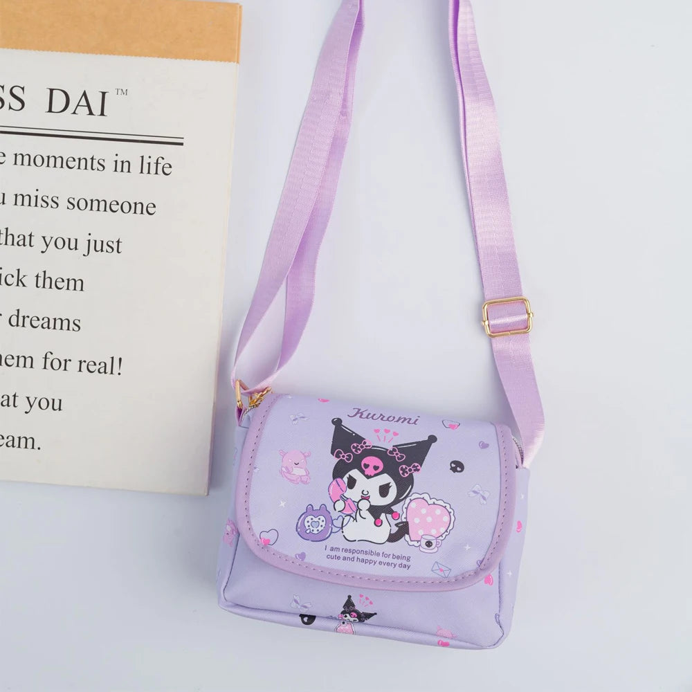 Cartoon Kuromi Hellokitty Flip Shoulder Bag Cute Fashion Cinnamoroll Storage Shoulder Bag Wallet Children's Girls Birthday Gifts
