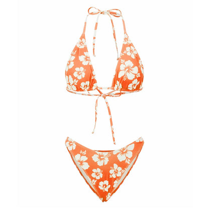 Push Up Bikini Set  For Women Flower Print Sleeveless Bra with Low Waist Briefs Bathing Suit