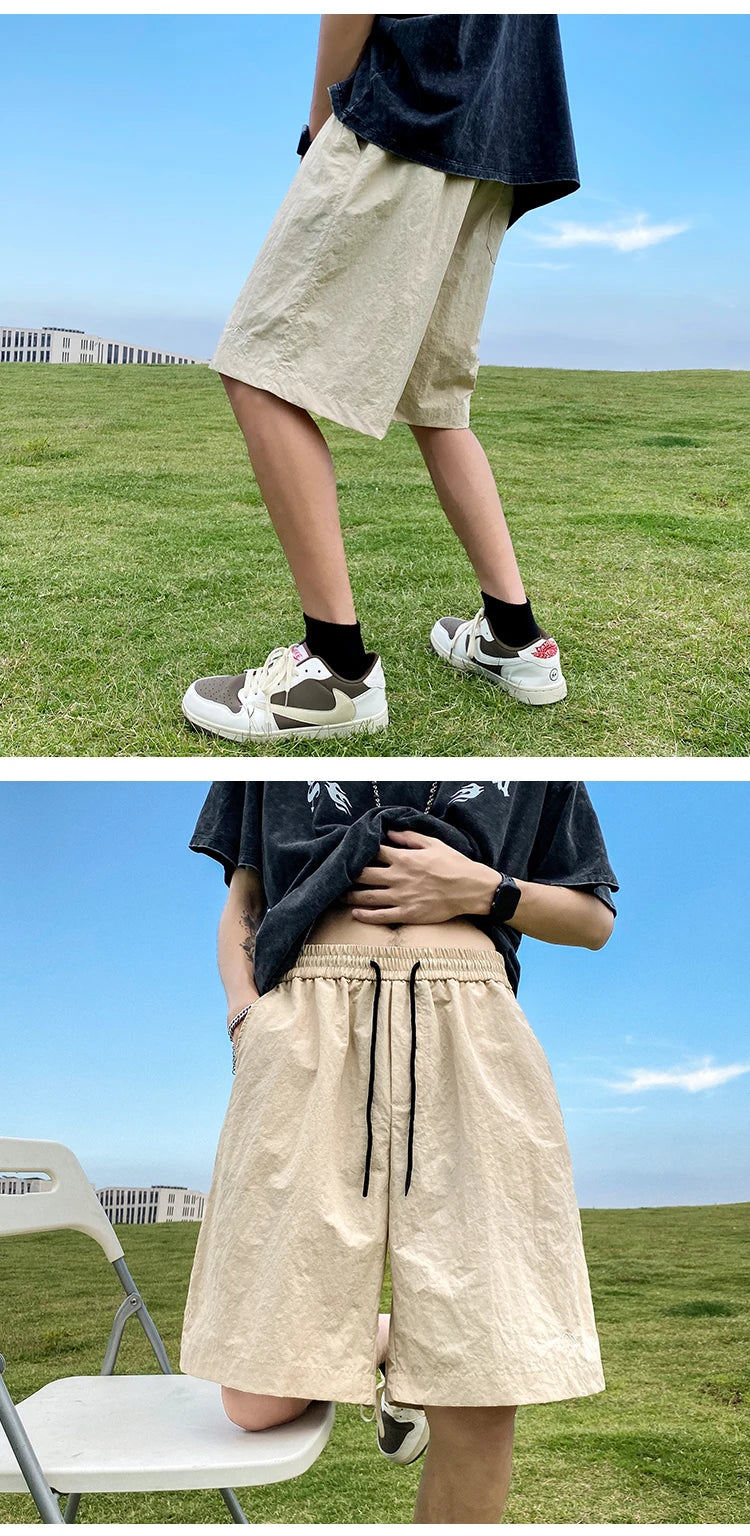 Pantalons courts pour hommes, pantalons décontractés d'été, pantalons à cordon de serrage, salopettes coréennes simples et polyvalentes, pantalons amples tendance pour hommes