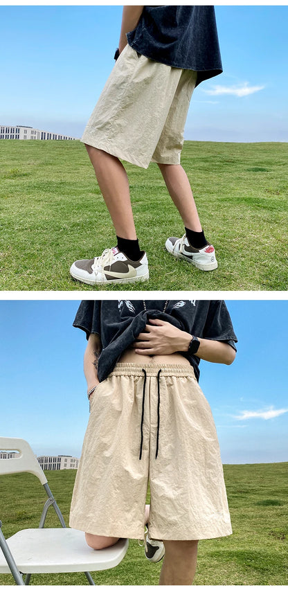 Pantalons courts pour hommes, pantalons décontractés d'été, pantalons à cordon de serrage, salopettes coréennes simples et polyvalentes, pantalons amples tendance pour hommes